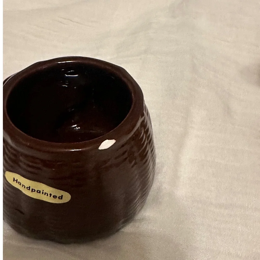Vintage Otagiri Teddy Bear Ceramic Honey Jam Pot Pair W Tan Weave Japan &Taiwan‎